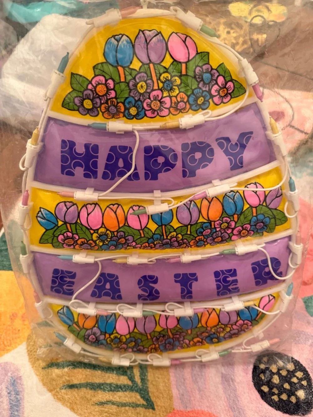 Happy Easter Lighted Egg Decoration - Purple Floral Design